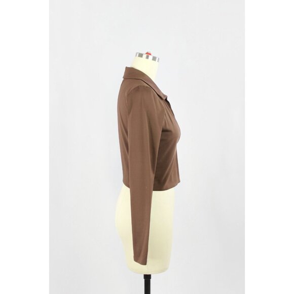 Aritzia BABATON Contour Brown Jersey Polo Long Sleeve Waist T-Shirt, Size M - Picture 2 of 13